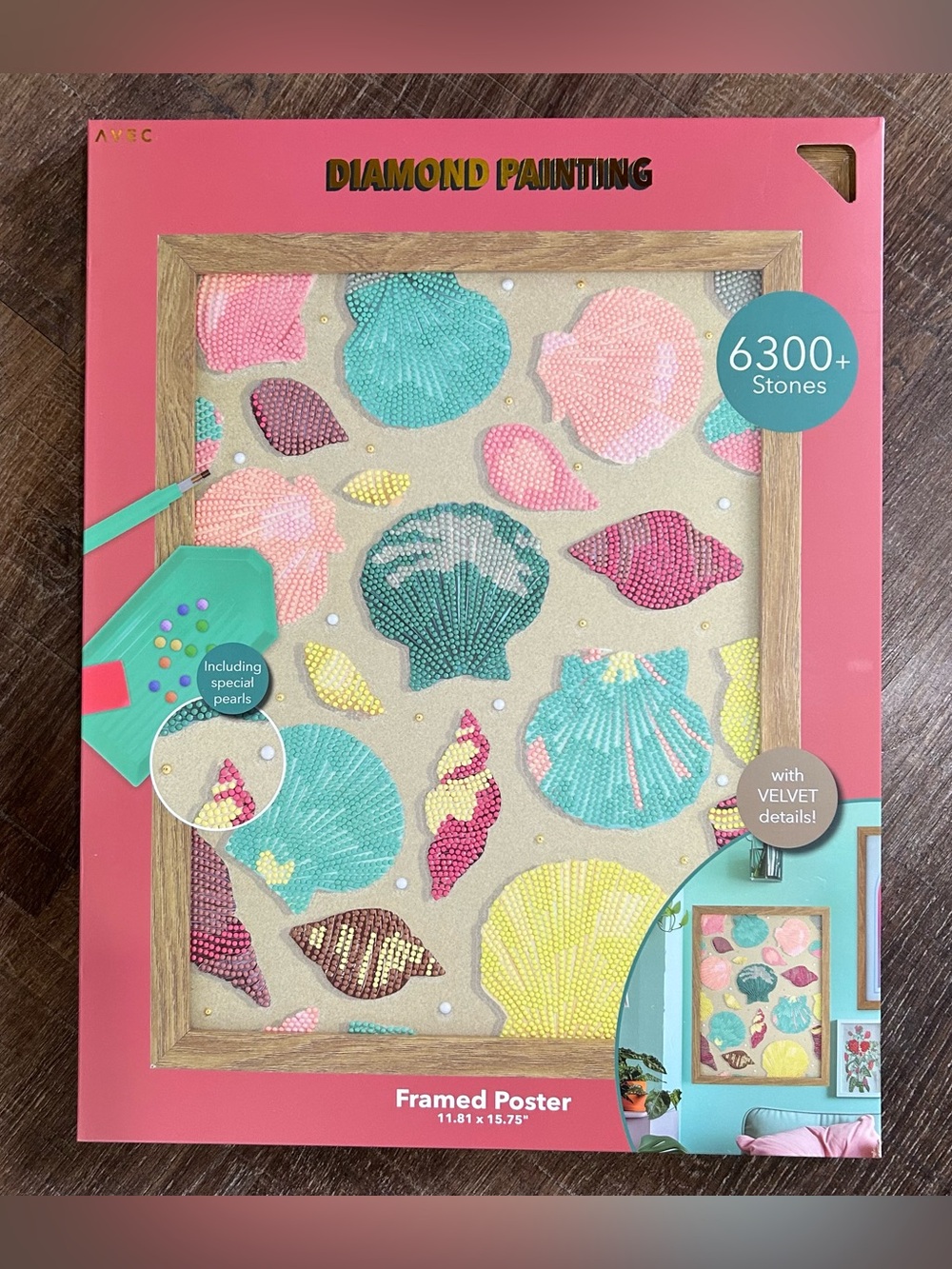 Avec Diamond Painting Framed Poster Kit Seashells 6300 Stones Velvet DIY Craft